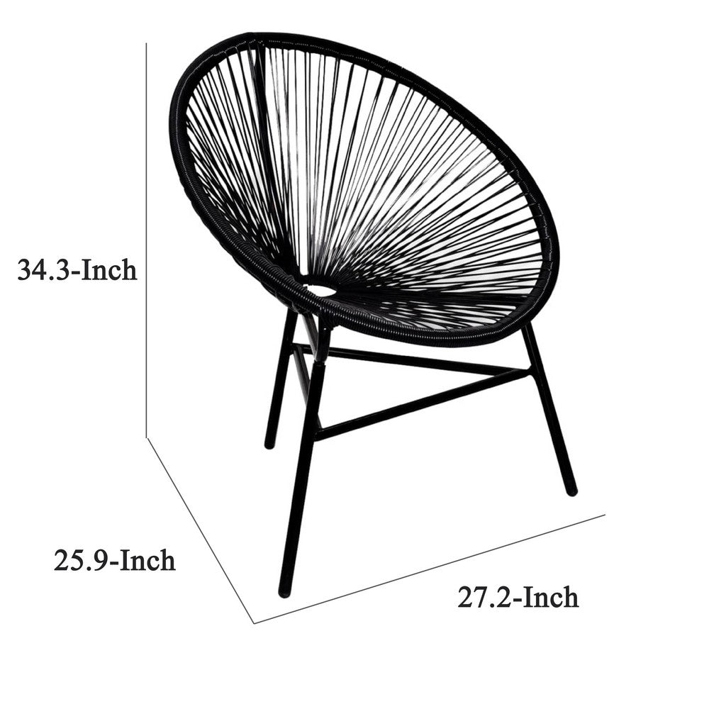 Outdoor Chair, Black Poly Rattan, Powder Coated Steel, Round Shape - BM339771