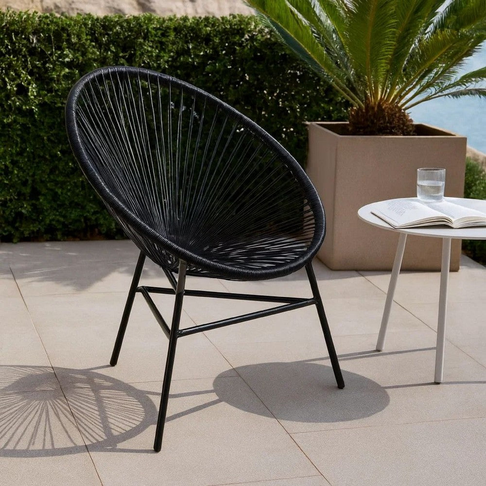 Outdoor Chair, Black Poly Rattan, Powder Coated Steel, Round Shape - BM339771