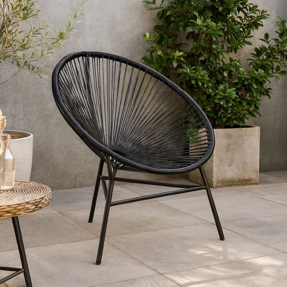 Outdoor Chair, Black Poly Rattan, Powder Coated Steel, Round Shape - BM339771