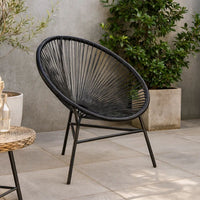 Outdoor Chair, Black Poly Rattan, Powder Coated Steel, Round Shape - BM339771