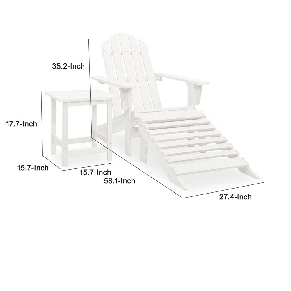 Neena 3pc Outdoor Adirondack Chair Set, White Wood, End Table and Ottoman - BM339773