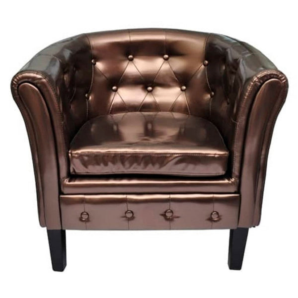 Deina Armchair, Tufted Shiny Brown Faux Leather, Black Wood Legs - BM339774
