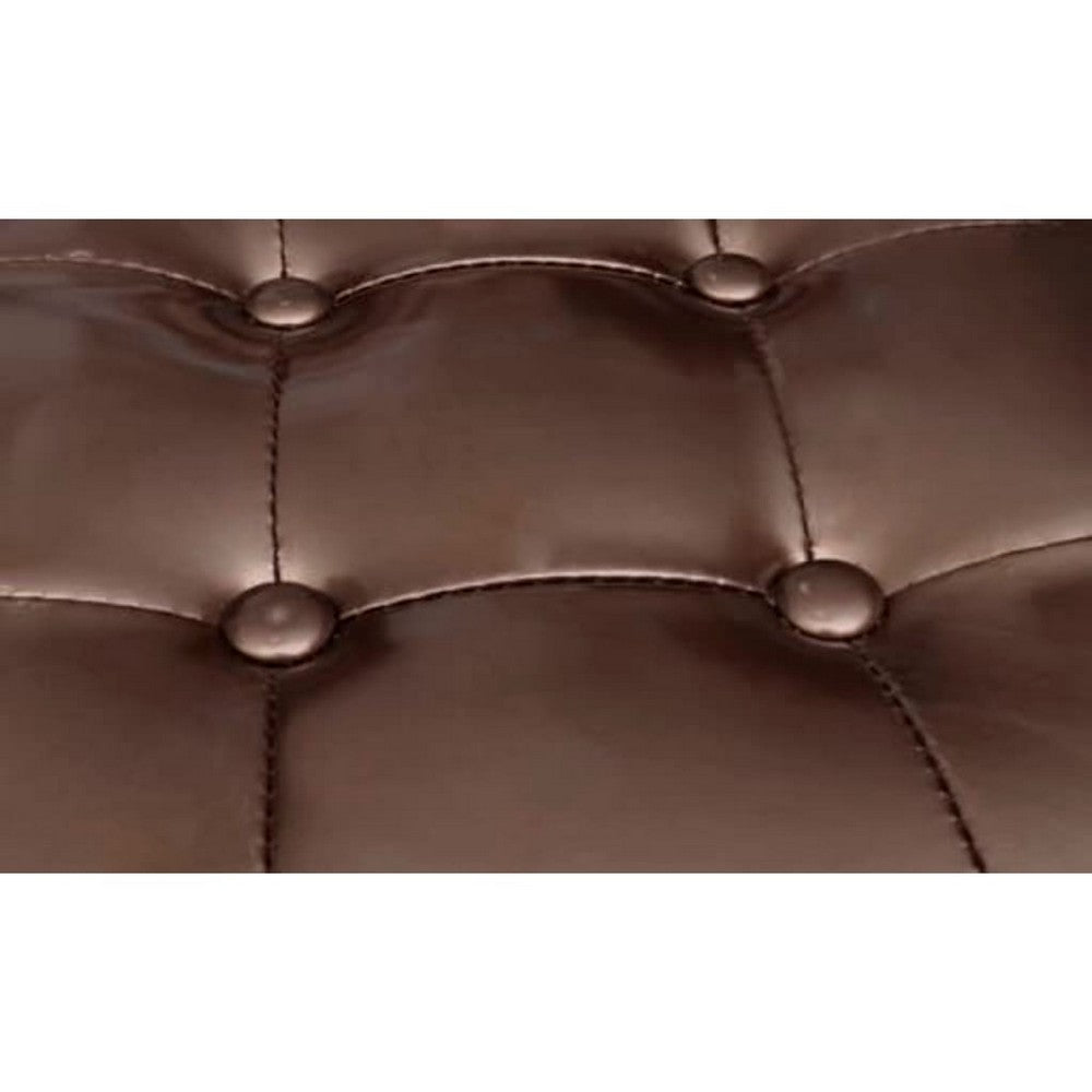 Deina 2pc Armchair and Footstool Set, Brown Faux Leather, Black Wood - BM339775