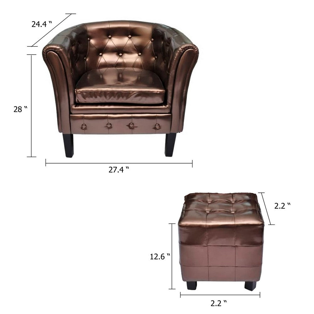 Deina 2pc Armchair and Footstool Set, Brown Faux Leather, Black Wood - BM339775