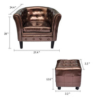 Deina 2pc Armchair and Footstool Set, Brown Faux Leather, Black Wood - BM339775