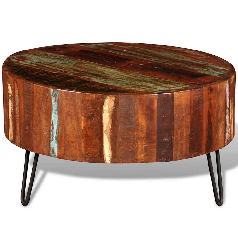 Coffee Table, Handcrafted Colorful Brown Solid Reclaimed Wood, 28 Inch - BM339776