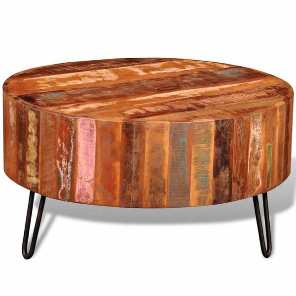 Coffee Table, Handcrafted Colorful Brown Solid Reclaimed Wood, 28 Inch - BM339776