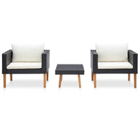 Keina Garden Furniture Set, 2 Chairs and Table, Black Poly Rattan, Cream - BM339778