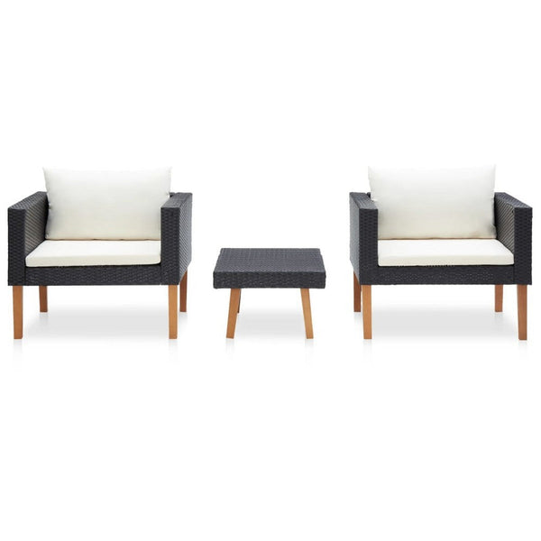 Keina Garden Furniture Set, 2 Chairs and Table, Black Poly Rattan, Cream - BM339778