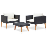 Keina Garden Furniture Set, 2 Chairs and Table, Black Poly Rattan, Cream - BM339778