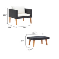 Keina Garden Furniture Set, 2 Chairs and Table, Black Poly Rattan, Cream - BM339778