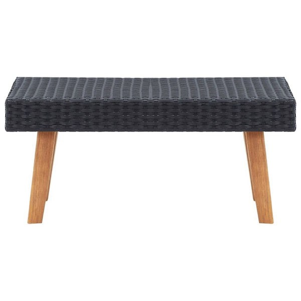 Keina Outdoor Coffee Table, Black Faux Rattan, Brown Wood, Square 28 Inch - BM339779