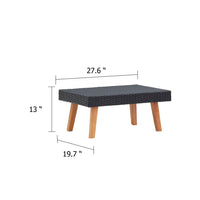 Keina Outdoor Coffee Table, Black Faux Rattan, Brown Wood, Square 28 Inch - BM339779