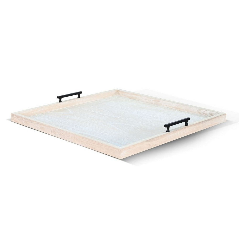 Yela Decorative Tray, 27x27 Square with Black Handles, Natural Brown - BM339780