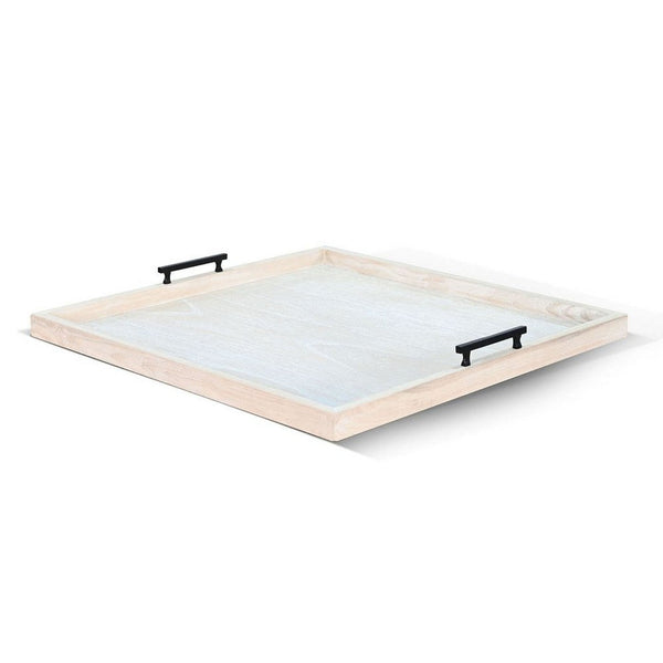 Yela Decorative Tray, 27x27 Square with Black Handles, Natural Brown - BM339780