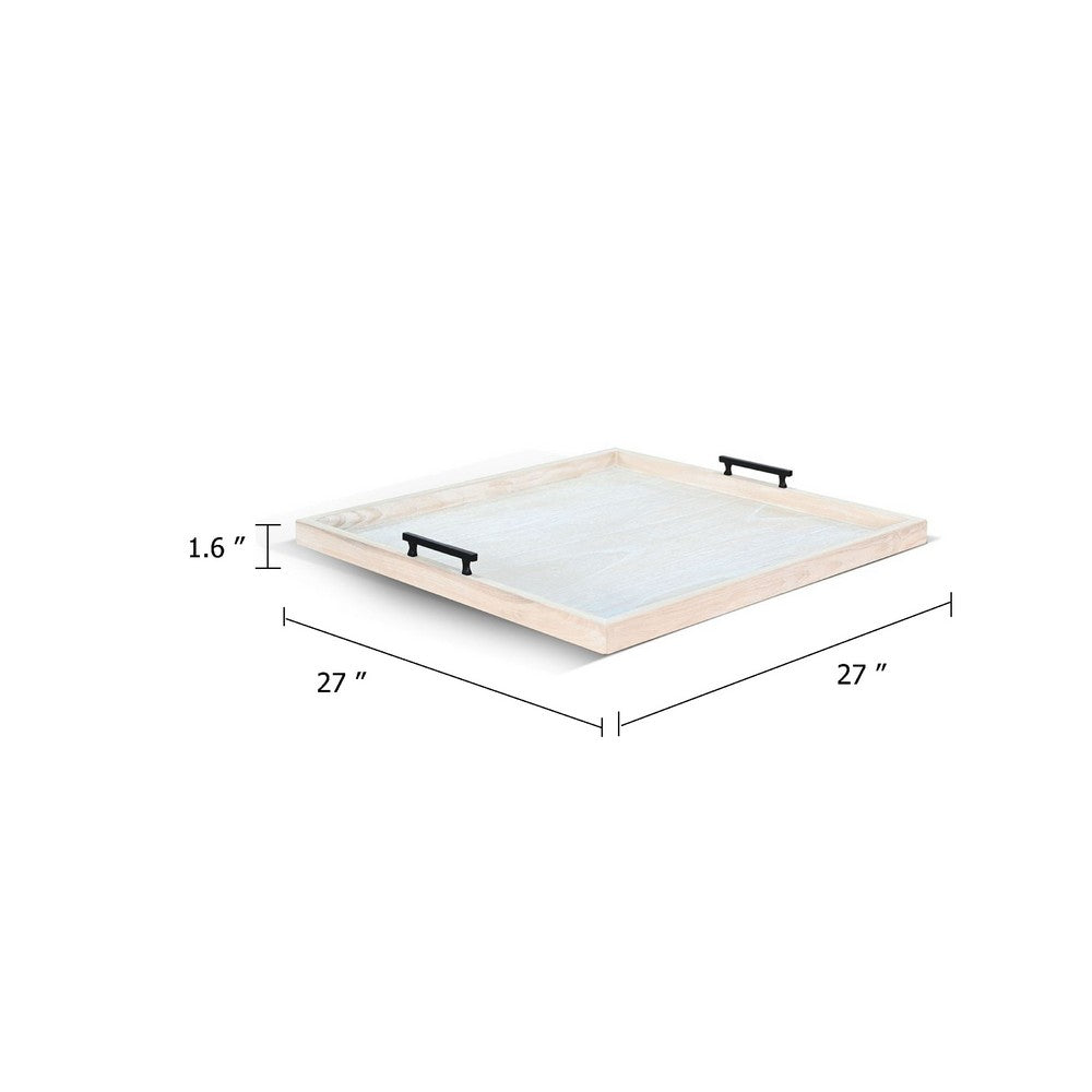 Yela Decorative Tray, 27x27 Square with Black Handles, Natural Brown - BM339780