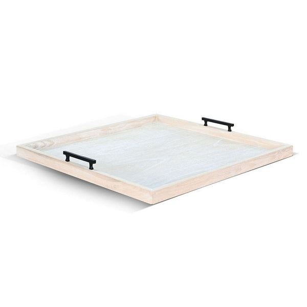 Yela Decorative Tray, 27x27 Square with Black Handles, Natural Brown - BM339780