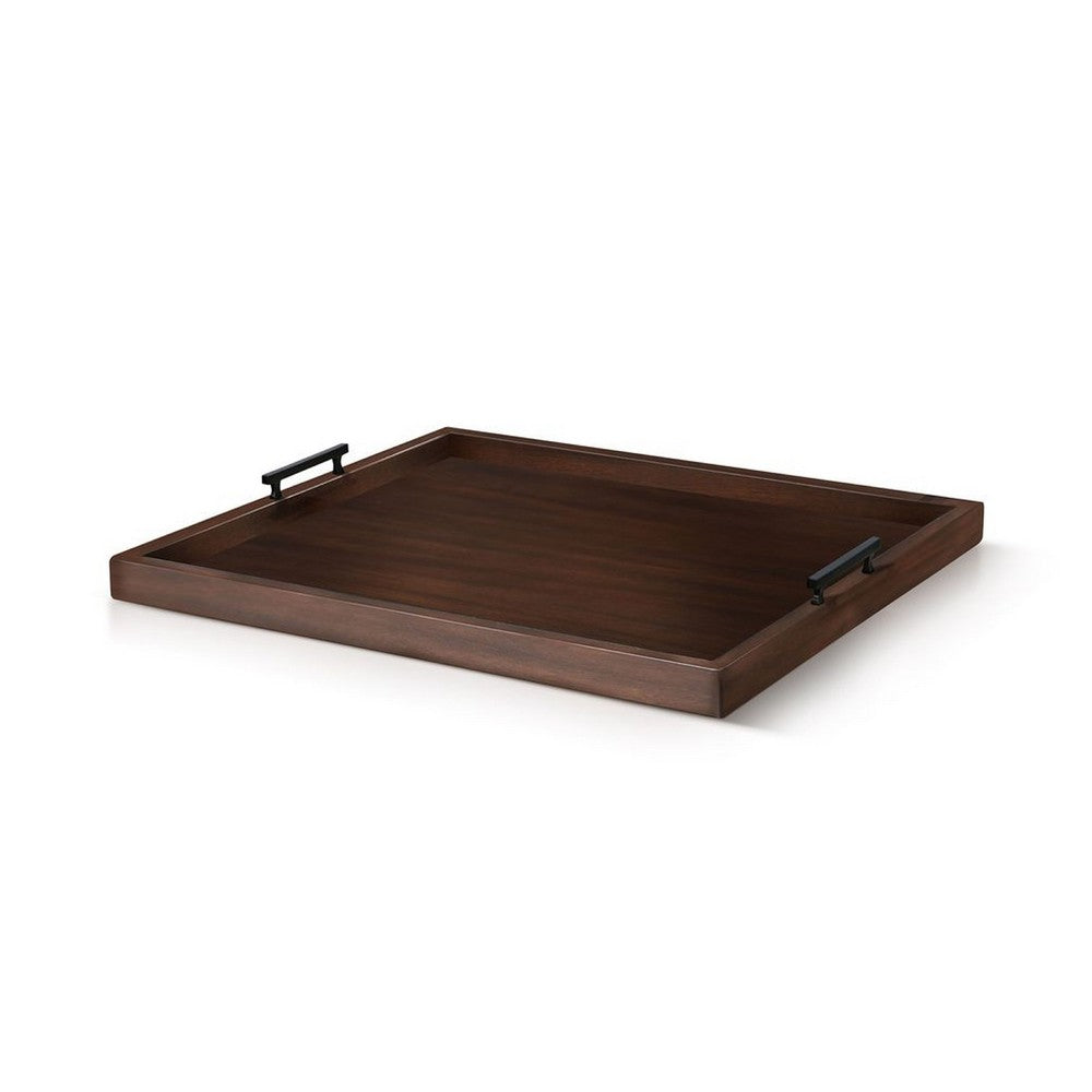 Yela Decorative Tray, 27x27 Square with Black Handles, Dark Brown - BM339781