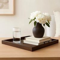 Yela Decorative Tray, 27x27 Square with Black Handles, Dark Brown - BM339781