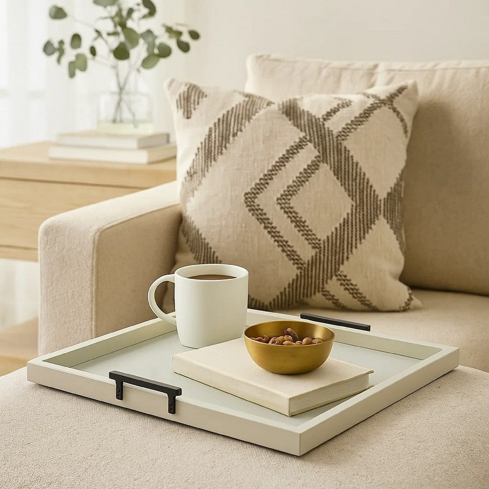 Yela Decorative Tray, 27x27 Square with Black Handles, Light Gray - BM339782