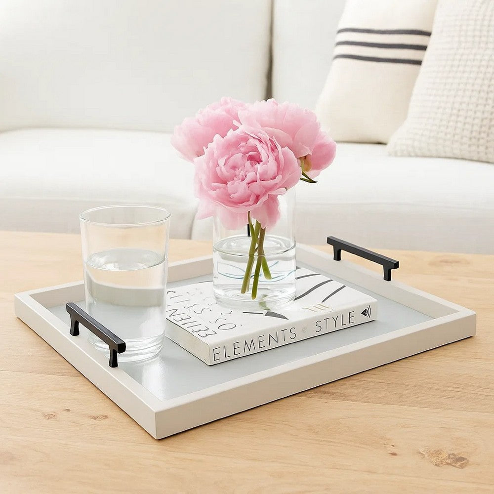 Yela Decorative Tray, 27x27 Square with Black Handles, Light Gray - BM339782