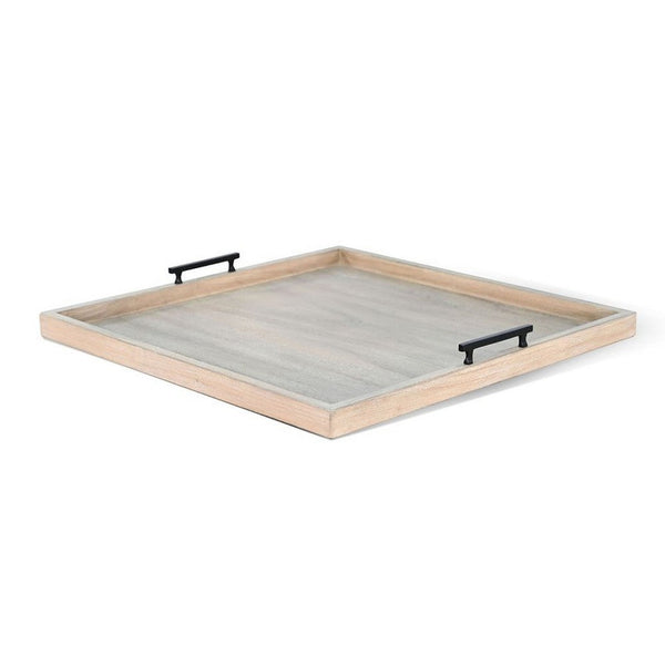 Yela Decorative Tray, 27x27 Square with Black Handles, Wheat Gray - BM339784