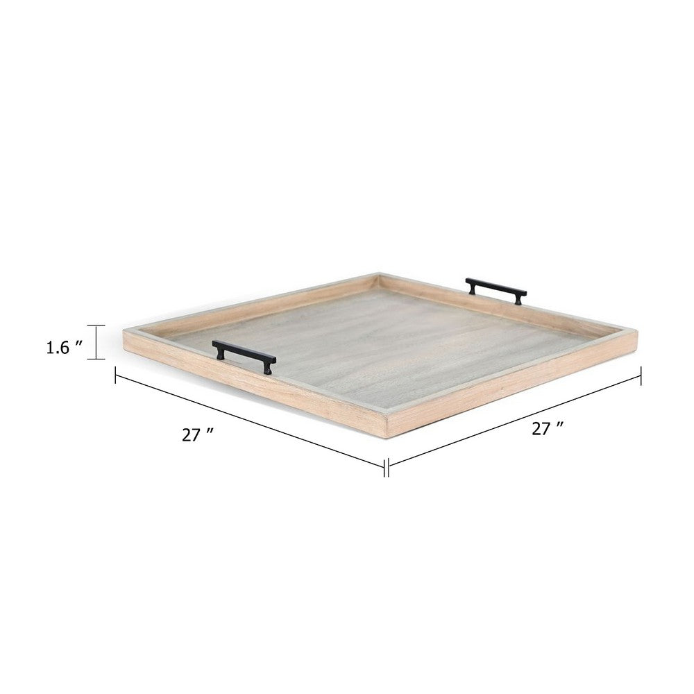 Yela Decorative Tray, 27x27 Square with Black Handles, Wheat Gray - BM339784