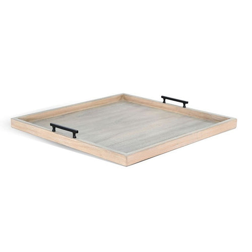 Yela Decorative Tray, 27x27 Square with Black Handles, Wheat Gray - BM339784