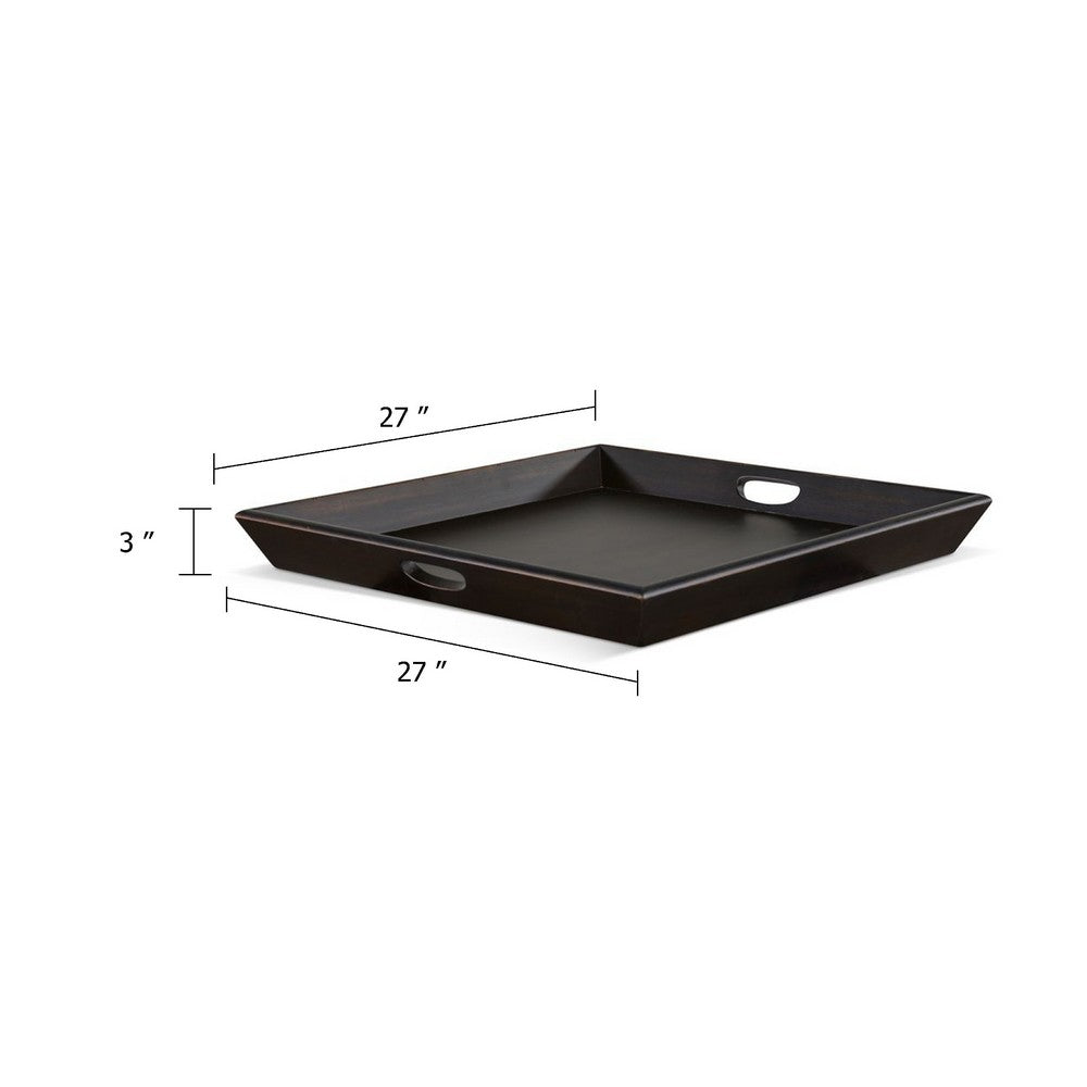 Decorative Tray, 27x27 Square with Cutout Handles, Black Solid Wood - BM339785