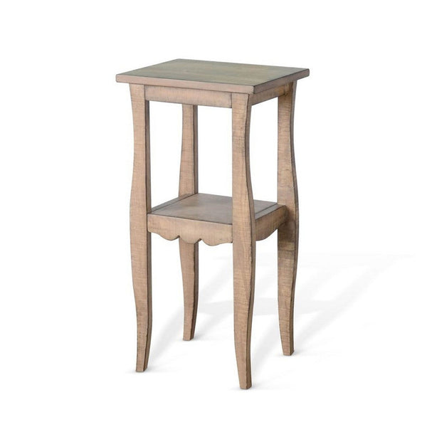 Zela Small Side End Table w Shelf and Curved Legs, Natural Brown, 11x14 Top - BM339786