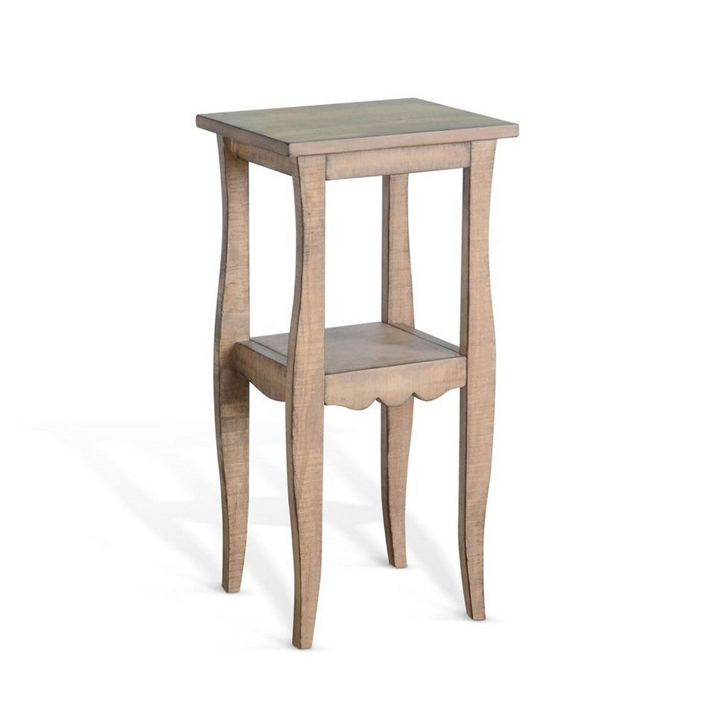 Zela Small Side End Table w Shelf and Curved Legs, Natural Brown, 11x14 Top - BM339786