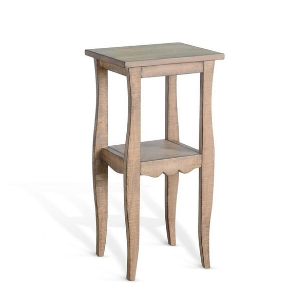 Zela Small Side End Table w Shelf and Curved Legs, Natural Brown, 11x14 Top - BM339786