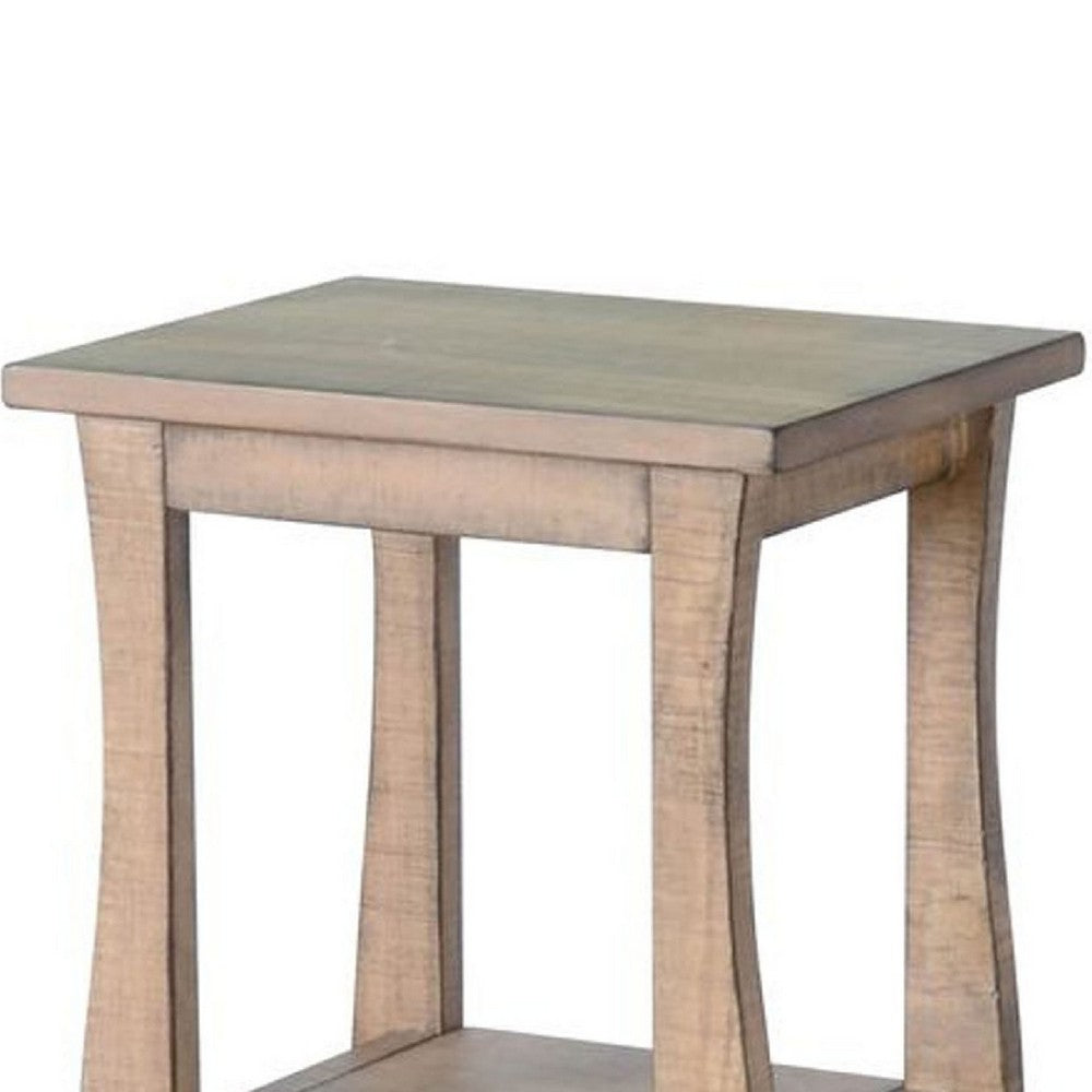 Zela Small Side End Table w Shelf and Curved Legs, Natural Brown, 11x14 Top - BM339786