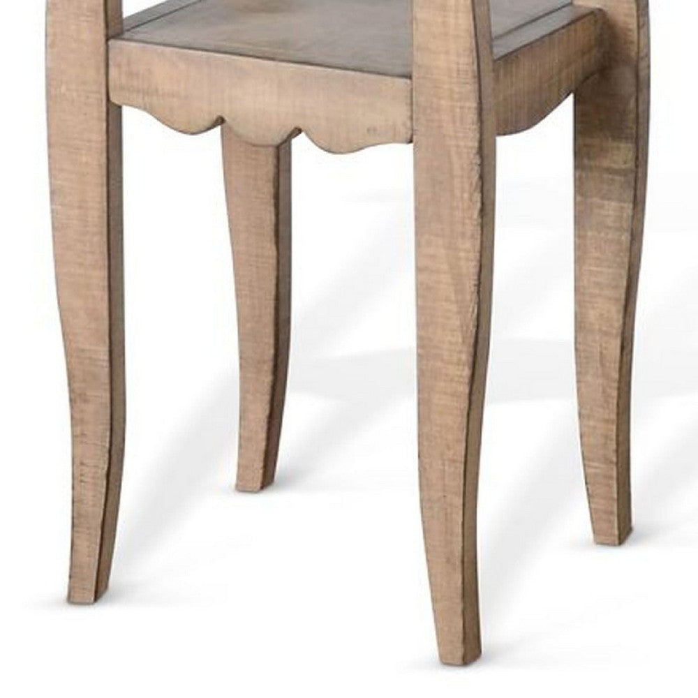 Zela Small Side End Table w Shelf and Curved Legs, Natural Brown, 11x14 Top - BM339786