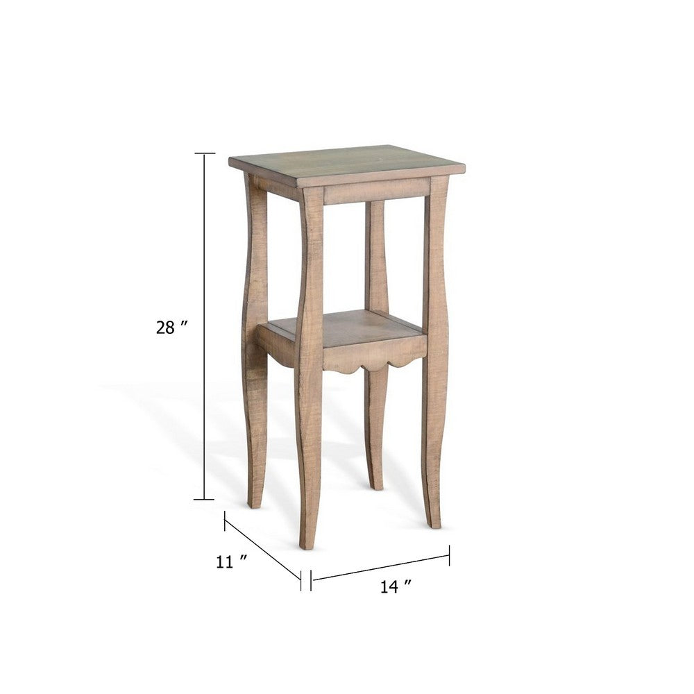 Zela Small Side End Table w Shelf and Curved Legs, Natural Brown, 11x14 Top - BM339786