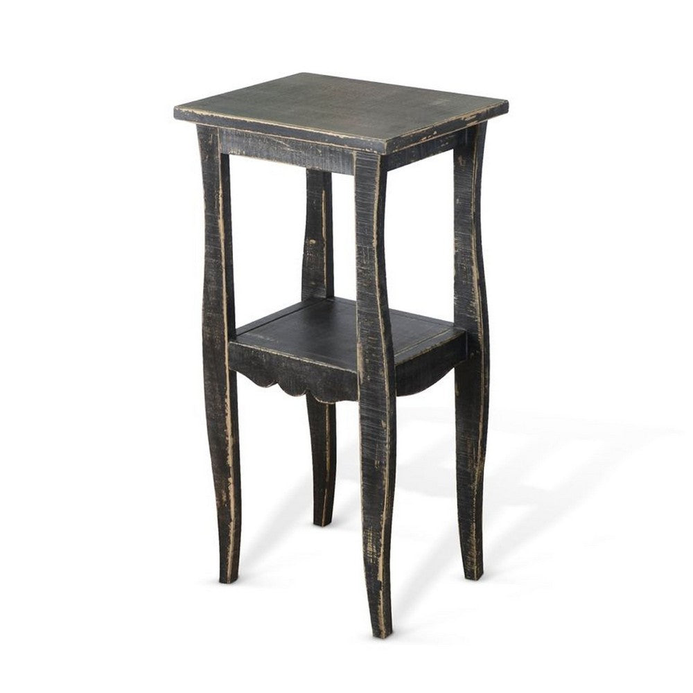 Zela Small Side End Table with Lower Shelf and Curved Legs, Black, 11x14 Top - BM339787