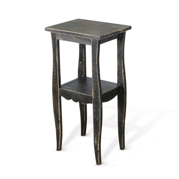 Zela Small Side End Table with Lower Shelf and Curved Legs, Black, 11x14 Top - BM339787