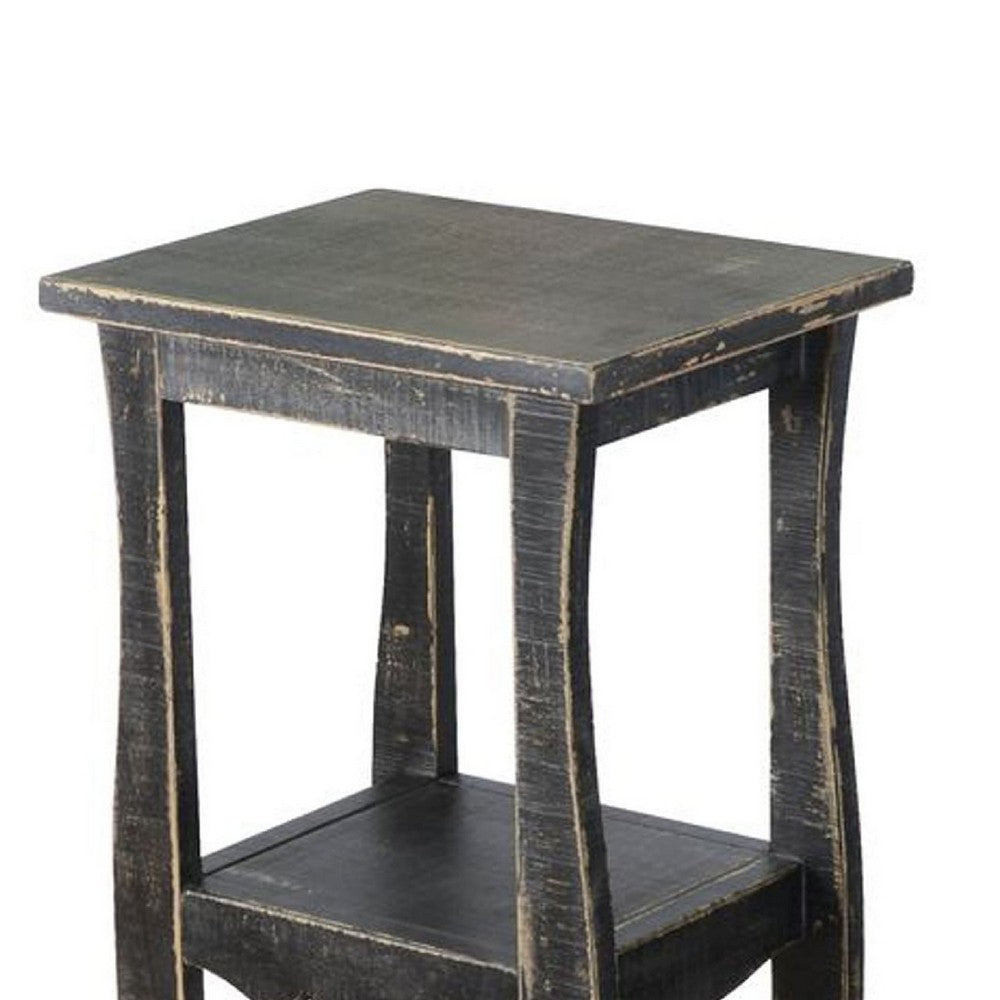 Zela Small Side End Table with Lower Shelf and Curved Legs, Black, 11x14 Top - BM339787