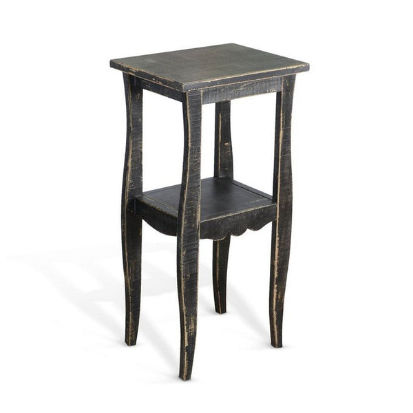 Zela Small Side End Table with Lower Shelf and Curved Legs, Black, 11x14 Top - BM339787