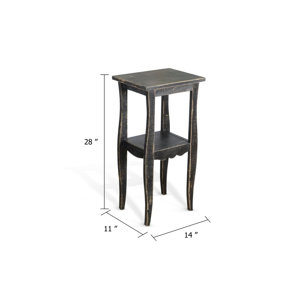 Zela Small Side End Table with Lower Shelf and Curved Legs, Black, 11x14 Top - BM339787