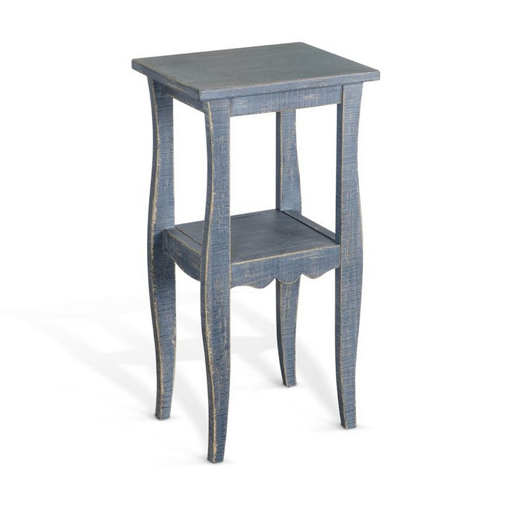 Zela Small Side End Table with Lower Shelf and Curved Legs, Ocean Blue, 11x14 Top - BM339788