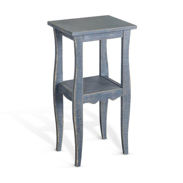 Zela Small Side End Table with Lower Shelf and Curved Legs, Ocean Blue, 11x14 Top - BM339788