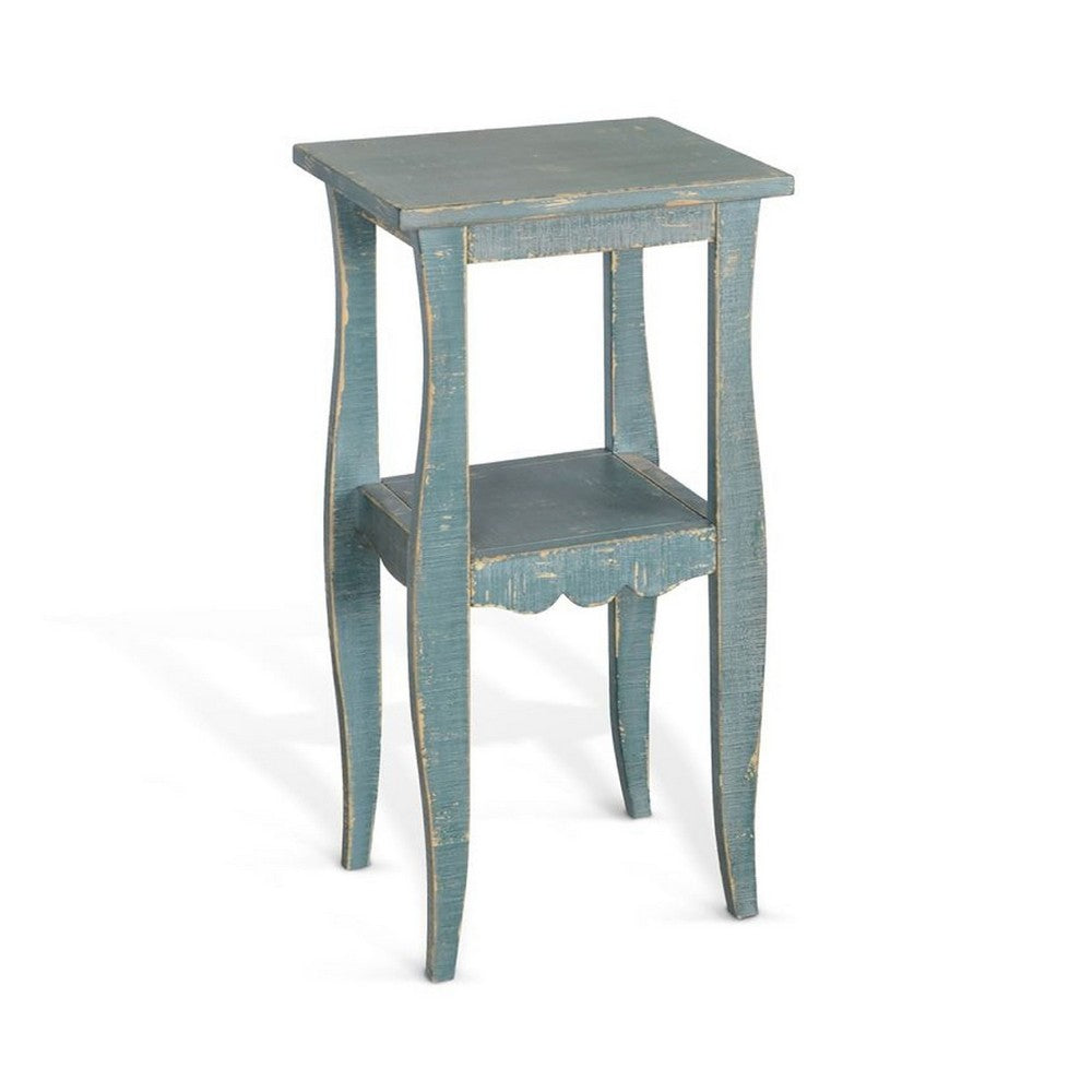 Zela Small Side End Table with Lower Shelf and Curved Legs, Sea Grass Green, 11x14 Top - BM339789