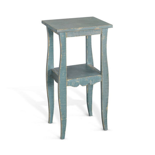Zela Small Side End Table with Lower Shelf and Curved Legs, Sea Grass Green, 11x14 Top - BM339789