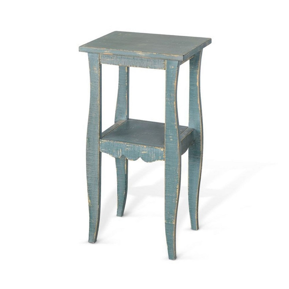 Zela Small Side End Table with Lower Shelf and Curved Legs, Sea Grass Green, 11x14 Top - BM339789