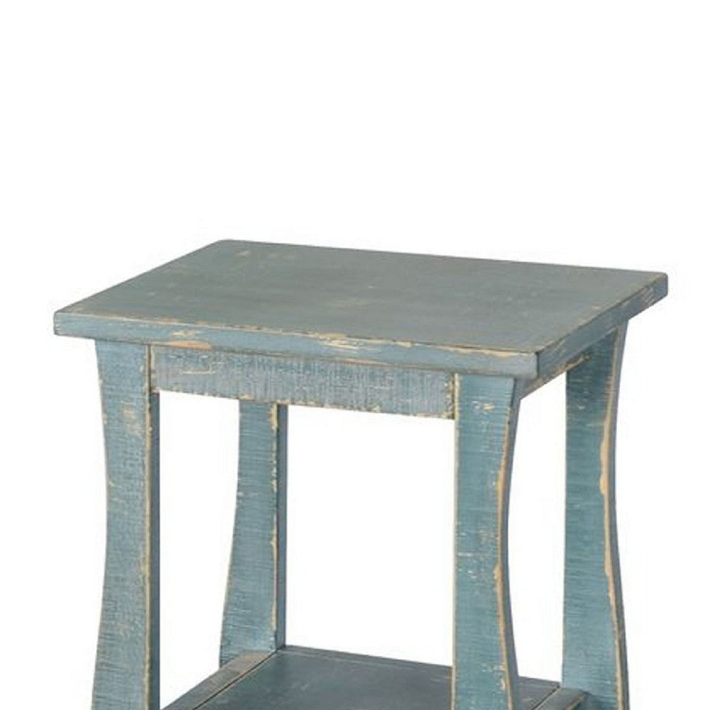 Zela Small Side End Table with Lower Shelf and Curved Legs, Sea Grass Green, 11x14 Top - BM339789