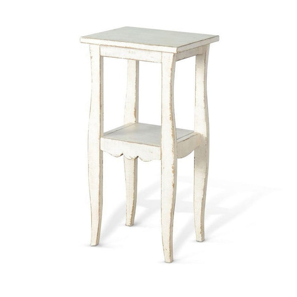 Zela Small Side End Table with Lower Shelf and Curved Legs, White Sand, 11x14 Top - BM339790