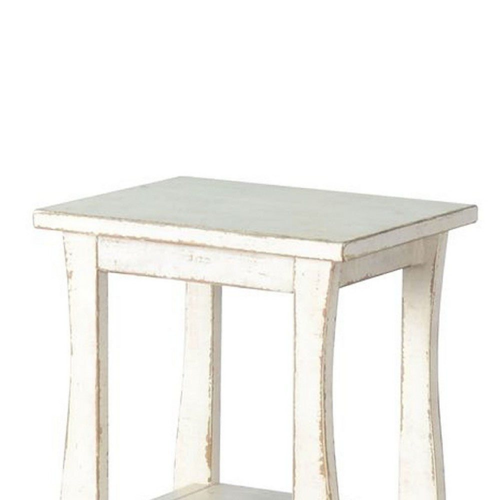Zela Small Side End Table with Lower Shelf and Curved Legs, White Sand, 11x14 Top - BM339790