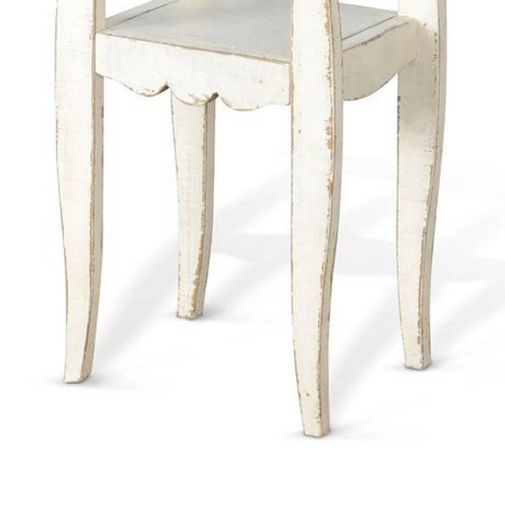 Zela Small Side End Table with Lower Shelf and Curved Legs, White Sand, 11x14 Top - BM339790