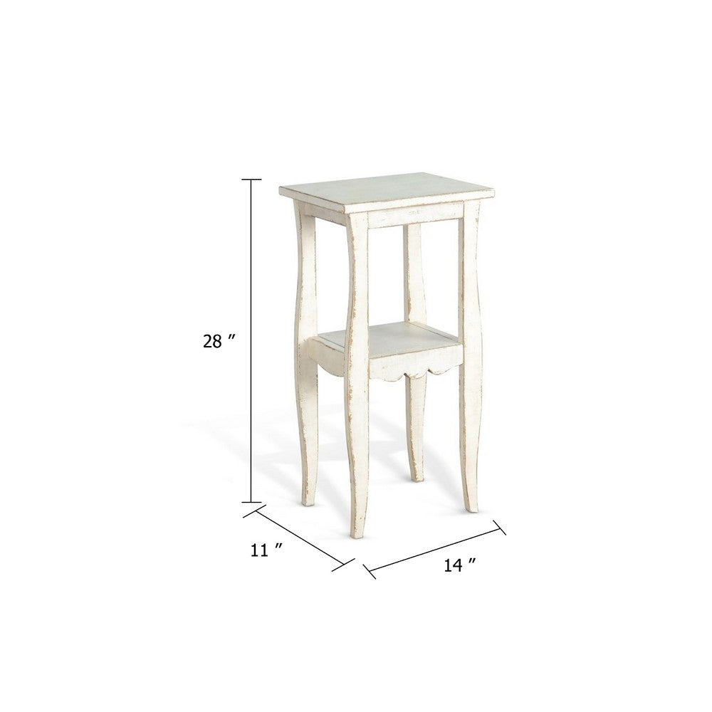 Zela Small Side End Table with Lower Shelf and Curved Legs, White Sand, 11x14 Top - BM339790